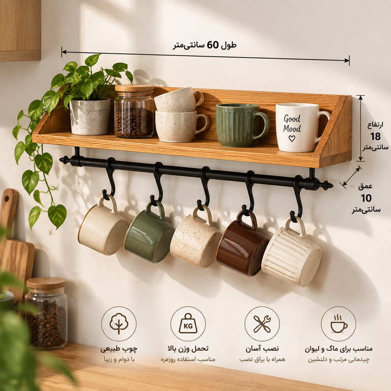 استند آویز لیوان چوب ترموود اصل کدp001