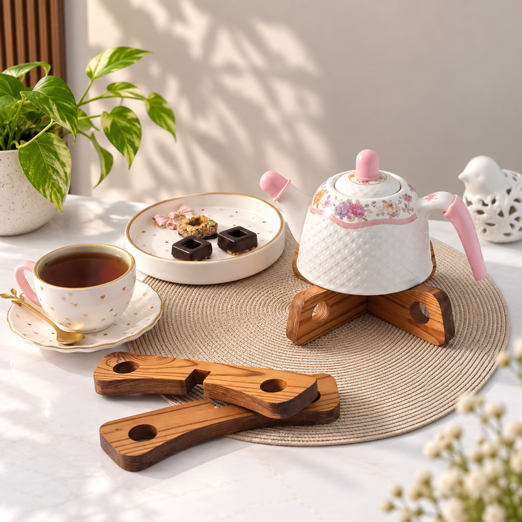 زیر قابلمه ای چوبی دوتیکه چوب ترموود اصل کدp018