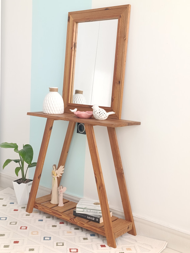 کنسول چوبی همراه آینه گالری کلبه